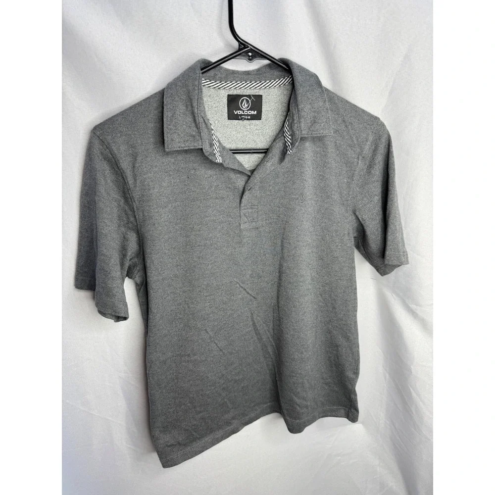 Volcom Boys Heather Gray Short Sleeve Polo Shirt Stone Logo Kids Size Large12-14